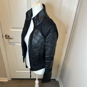 blanc noir Black Quilted Moto Leather Jacket